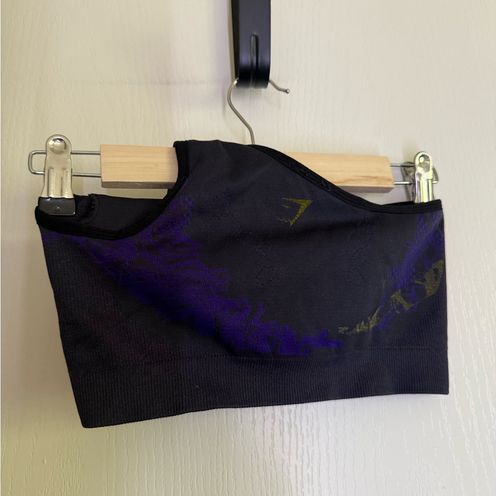 Gymshark Black and Purple One-Shoulder Bra